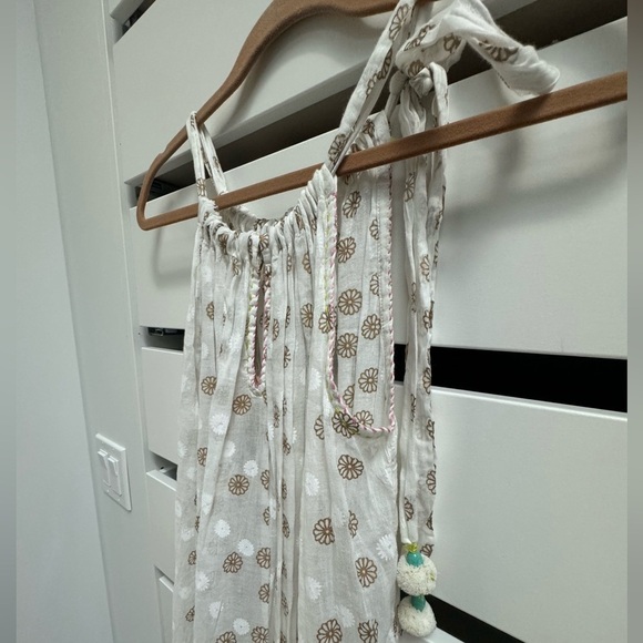 DOLMA Block Printed Pom Pom Dress 100% Cotton Floral Metallic Flowy Sundress O/S - Picture 4 of 8